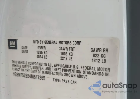 2004 Pontiac Grand Am Se1 z USA, uszkodzony, nr VIN 1G2NF52E84M517365